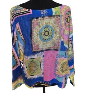 Lace Womens Knit Printed Dolman Sleeve Pullover Sweater Multicolor Medium